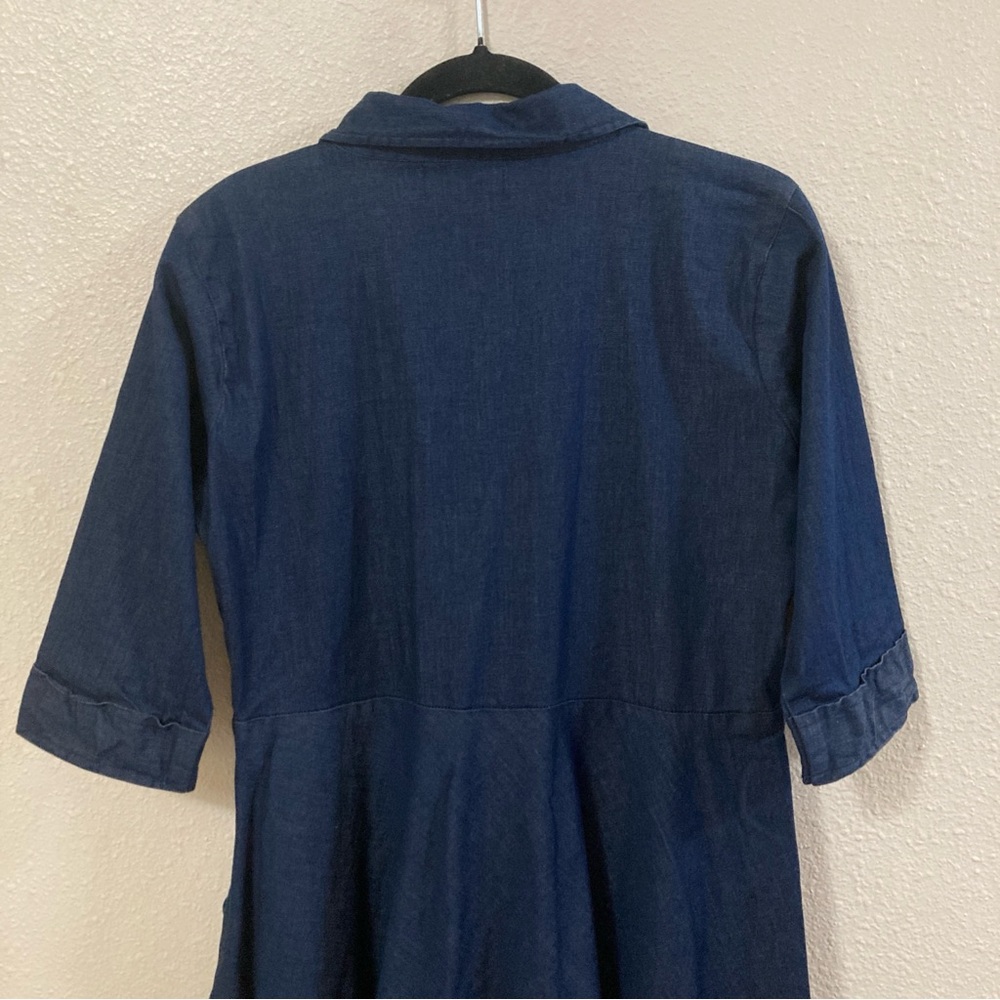 Blue Midi Polo Dress with Cuffed 3/4 Sleeves - Picture 10 of 13
